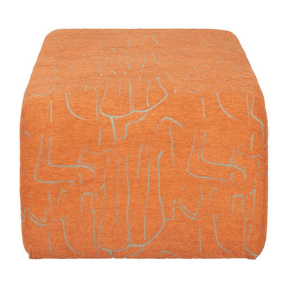 50" Orange Fabric Abstract Curvy Upholstered Bench HomeRoots