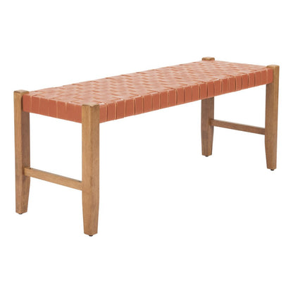 48" Brown And Natural Genuine Leather And Solid Wood Upholstered Dining Bench