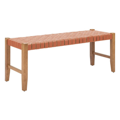 48" Brown And Natural Genuine Leather And Solid Wood Upholstered Dining Bench HomeRoots