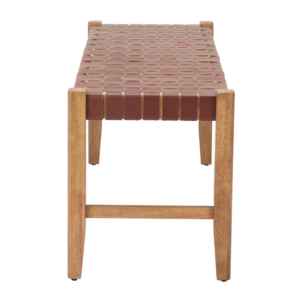 48" Brown And Natural Genuine Leather And Solid Wood Upholstered Dining Bench HomeRoots