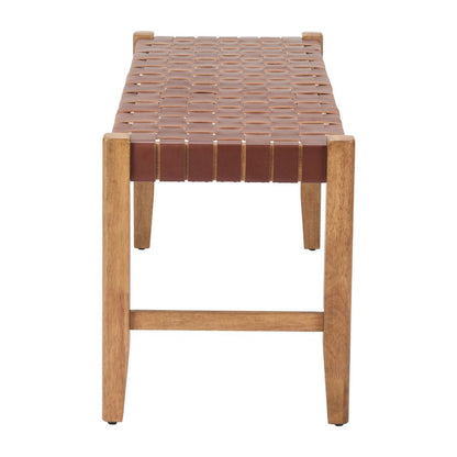 48" Brown And Natural Genuine Leather And Solid Wood Upholstered Dining Bench
