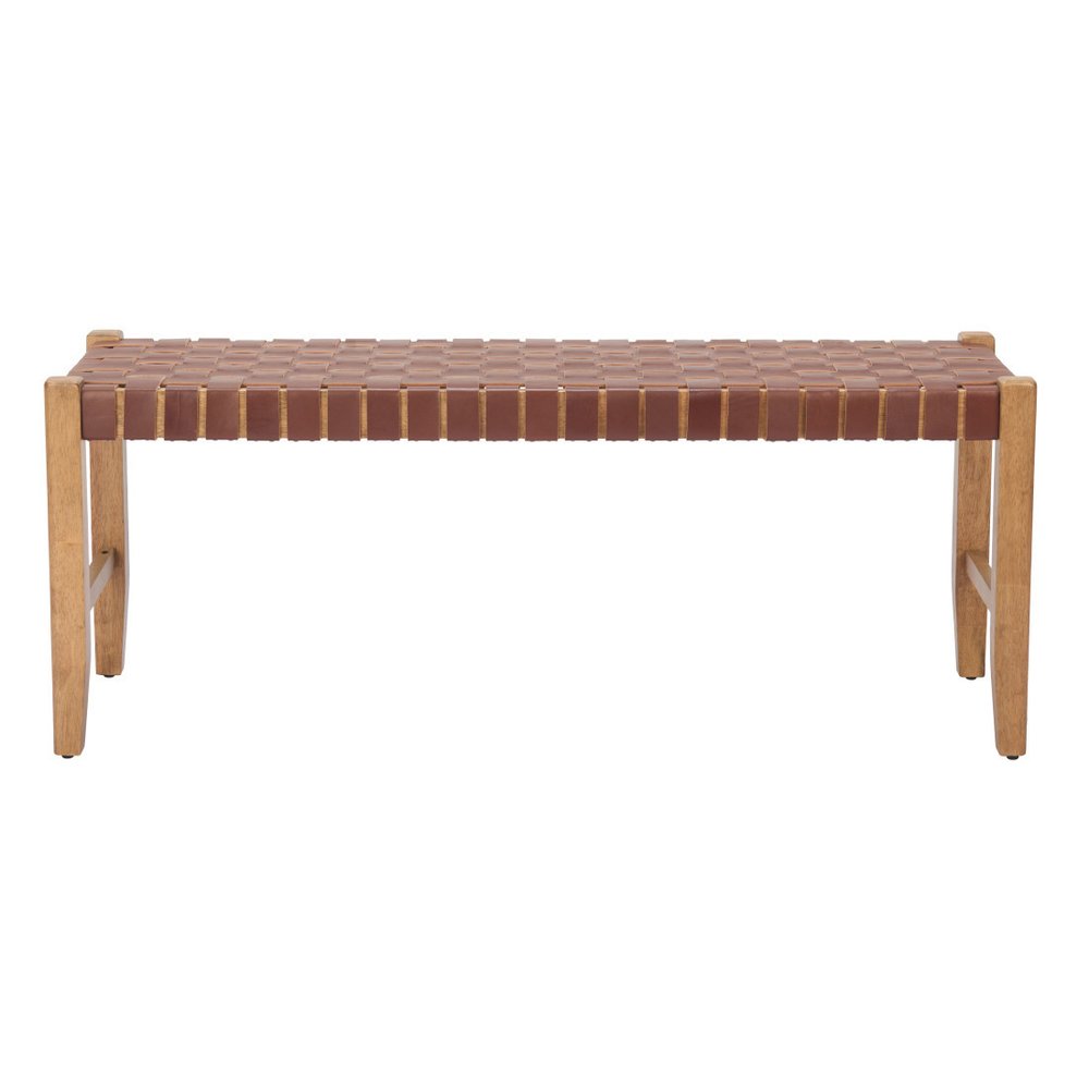 48" Brown And Natural Genuine Leather And Solid Wood Upholstered Dining Bench — view 11