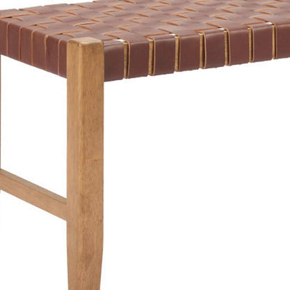 48" Brown And Natural Genuine Leather And Solid Wood Upholstered Dining Bench