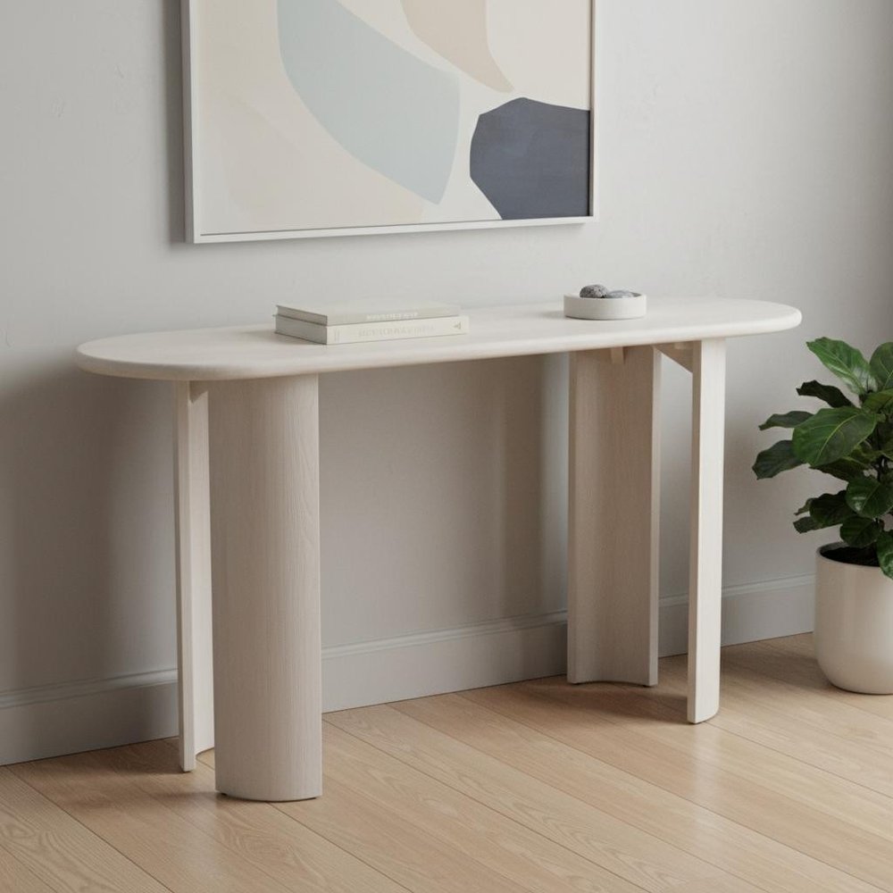 58" White Solid Wood Oval Console Table HomeRoots