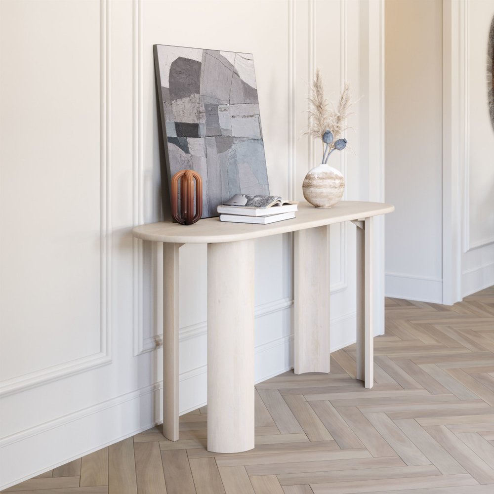 58" White Solid Wood Oval Console Table HomeRoots
