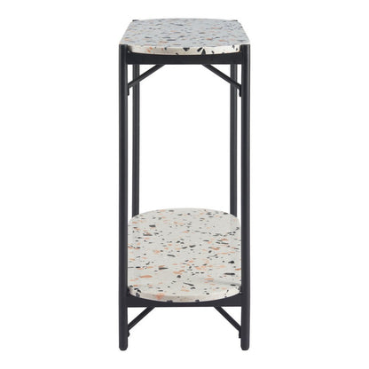 36" White and Black Faux Terrazzo and Steel Oval Console Table With Shelf HomeRoots