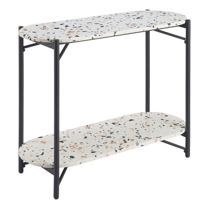 36" White and Black Faux Terrazzo and Steel Oval Console Table With Shelf HomeRoots
