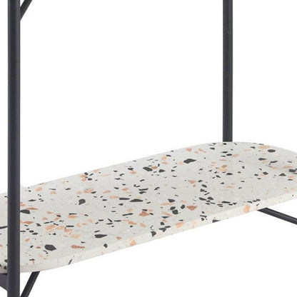36" White and Black Faux Terrazzo and Steel Oval Console Table With Shelf HomeRoots