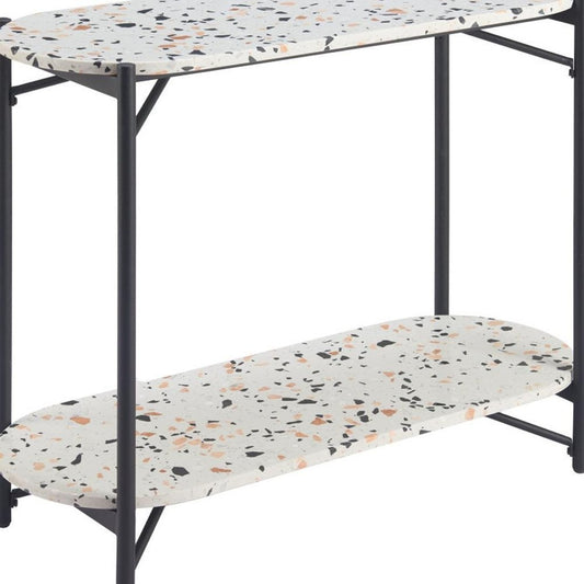 36" White and Black Faux Terrazzo and Steel Oval Console Table With Shelf HomeRoots