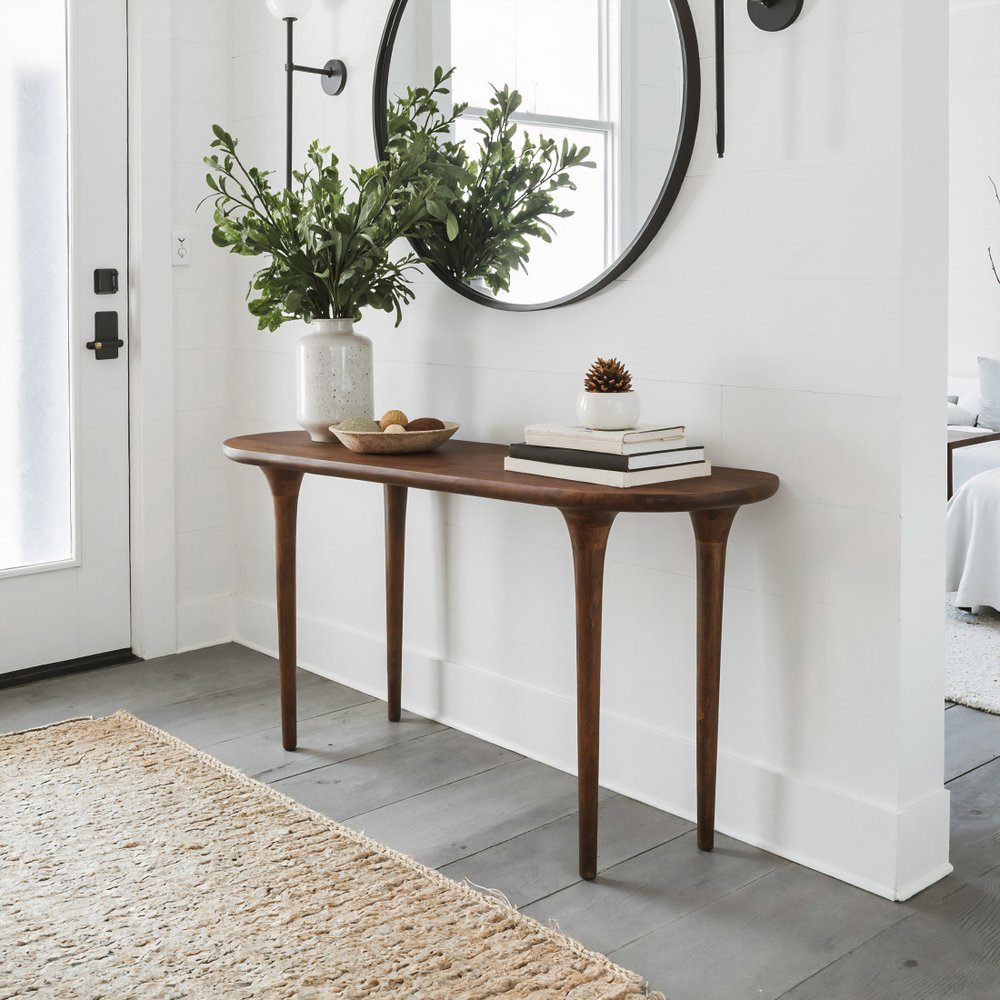 48" Brown Solid Wood Half Circle Console Table HomeRoots