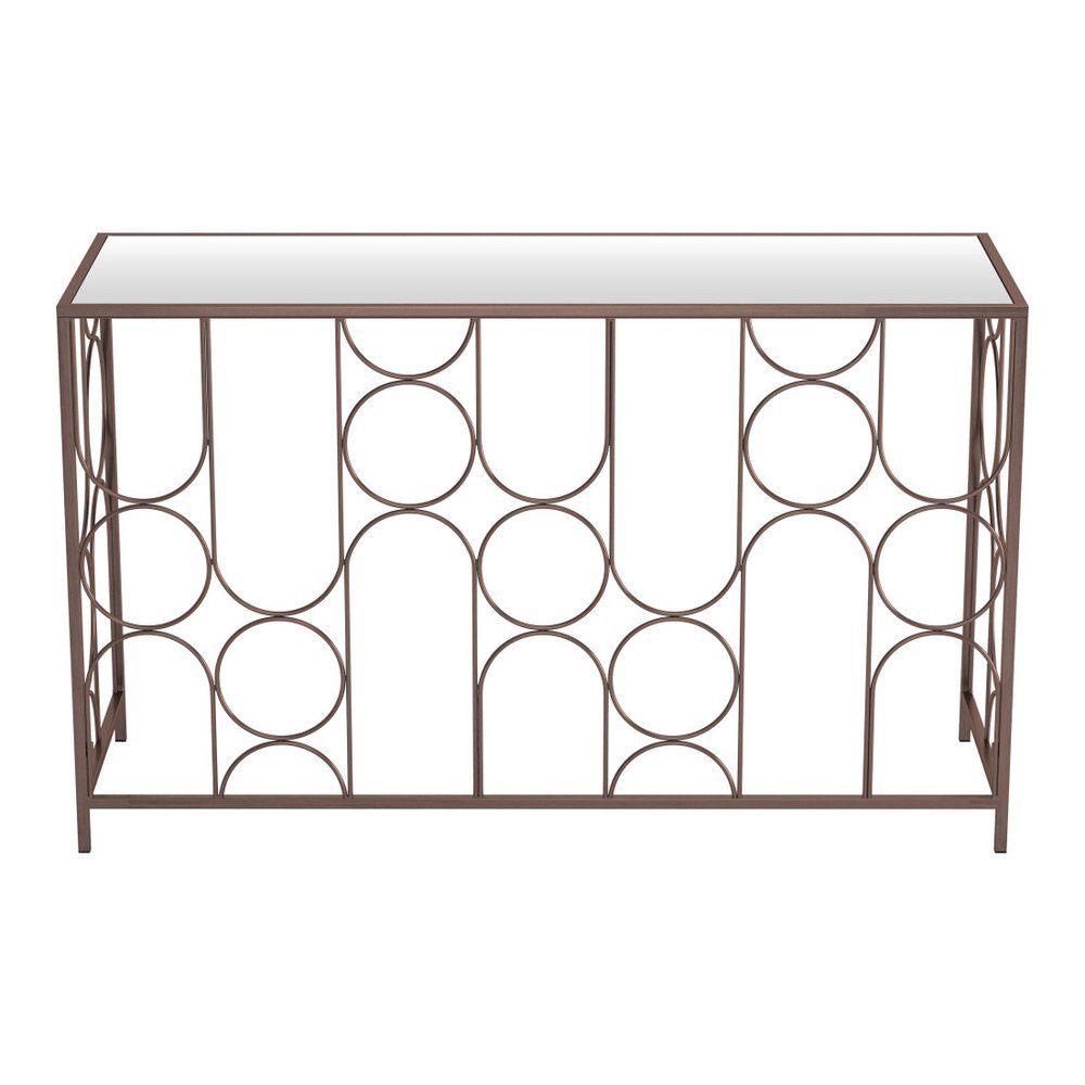 50" Clear and Bronze Mirrored Glass and Steel Frame Console Table HomeRoots
