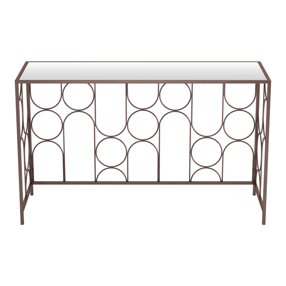 50" Clear and Bronze Mirrored Glass and Steel Frame Console Table HomeRoots