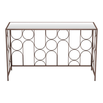 50" Clear and Bronze Mirrored Glass and Steel Frame Console Table HomeRoots