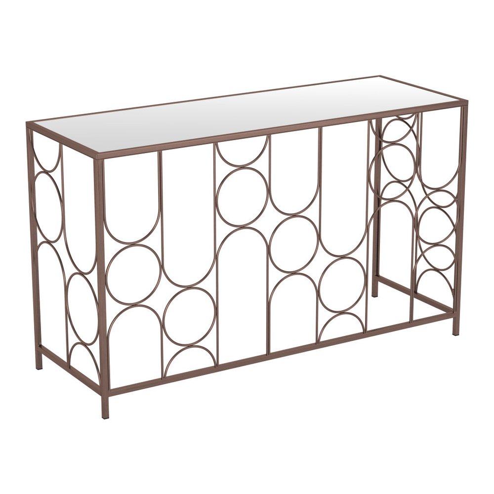 50" Clear and Bronze Mirrored Glass and Steel Frame Console Table HomeRoots