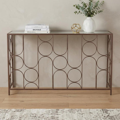 50" Clear and Bronze Mirrored Glass and Steel Frame Console Table HomeRoots
