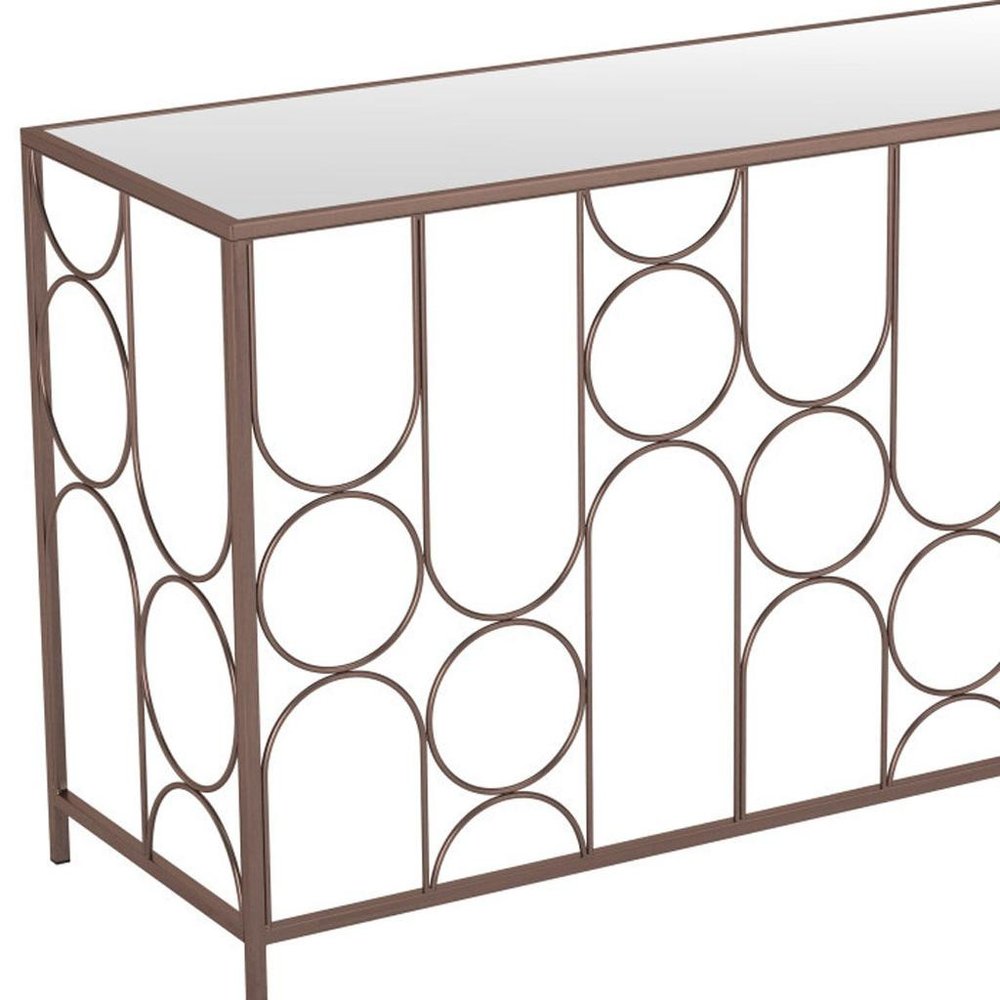 50" Clear and Bronze Mirrored Glass and Steel Frame Console Table HomeRoots