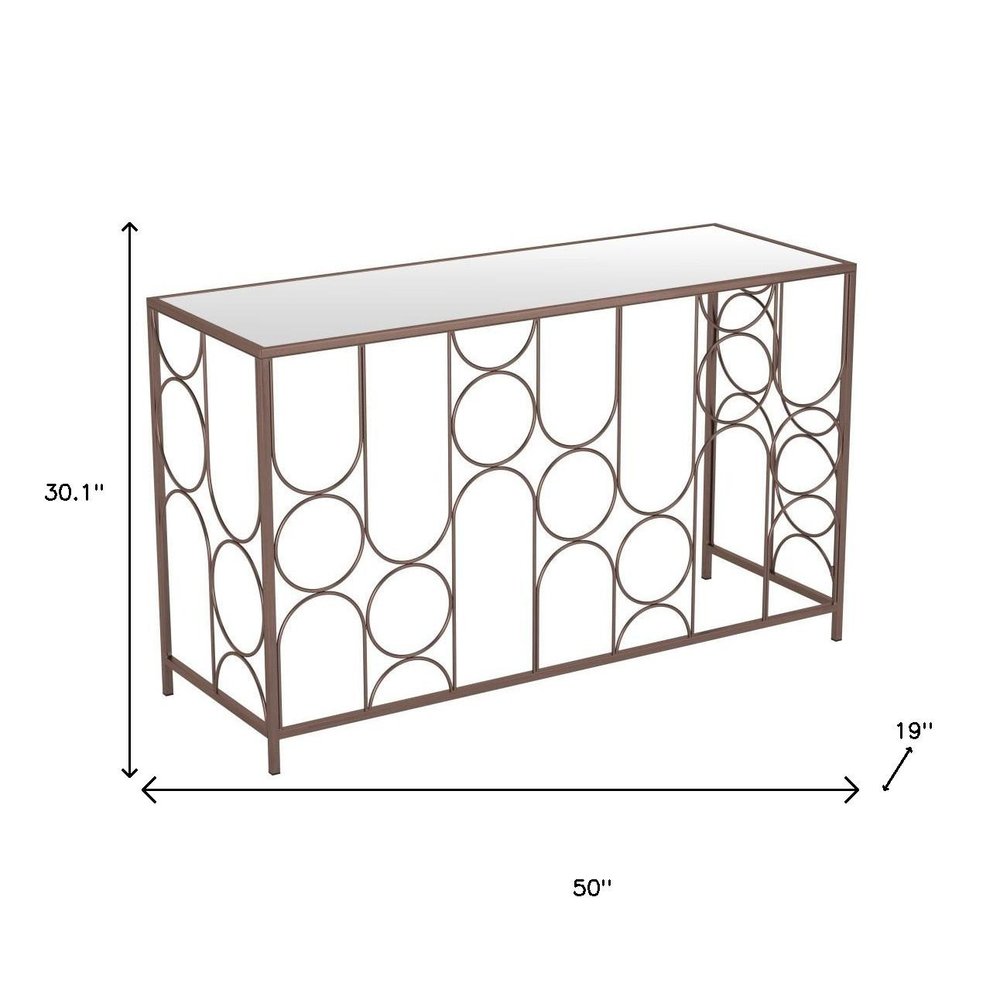 50" Clear and Bronze Mirrored Glass and Steel Frame Console Table HomeRoots
