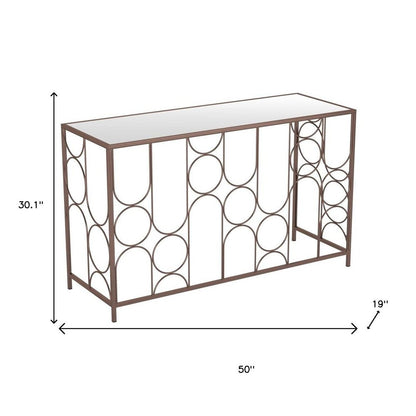 50" Clear and Bronze Mirrored Glass and Steel Frame Console Table HomeRoots