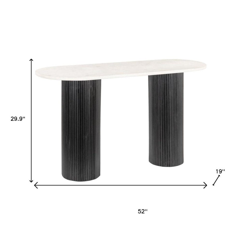 52" White and Black Genuine Marble and Solid Wood Oval Double Pedestal Console Table HomeRoots