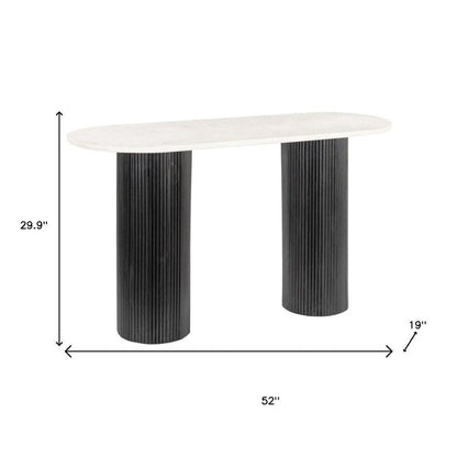52" White and Black Genuine Marble and Solid Wood Oval Double Pedestal Console Table HomeRoots