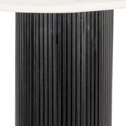 52" White and Black Genuine Marble and Solid Wood Oval Double Pedestal Console Table