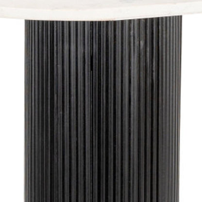 52" White and Black Genuine Marble and Solid Wood Oval Double Pedestal Console Table HomeRoots