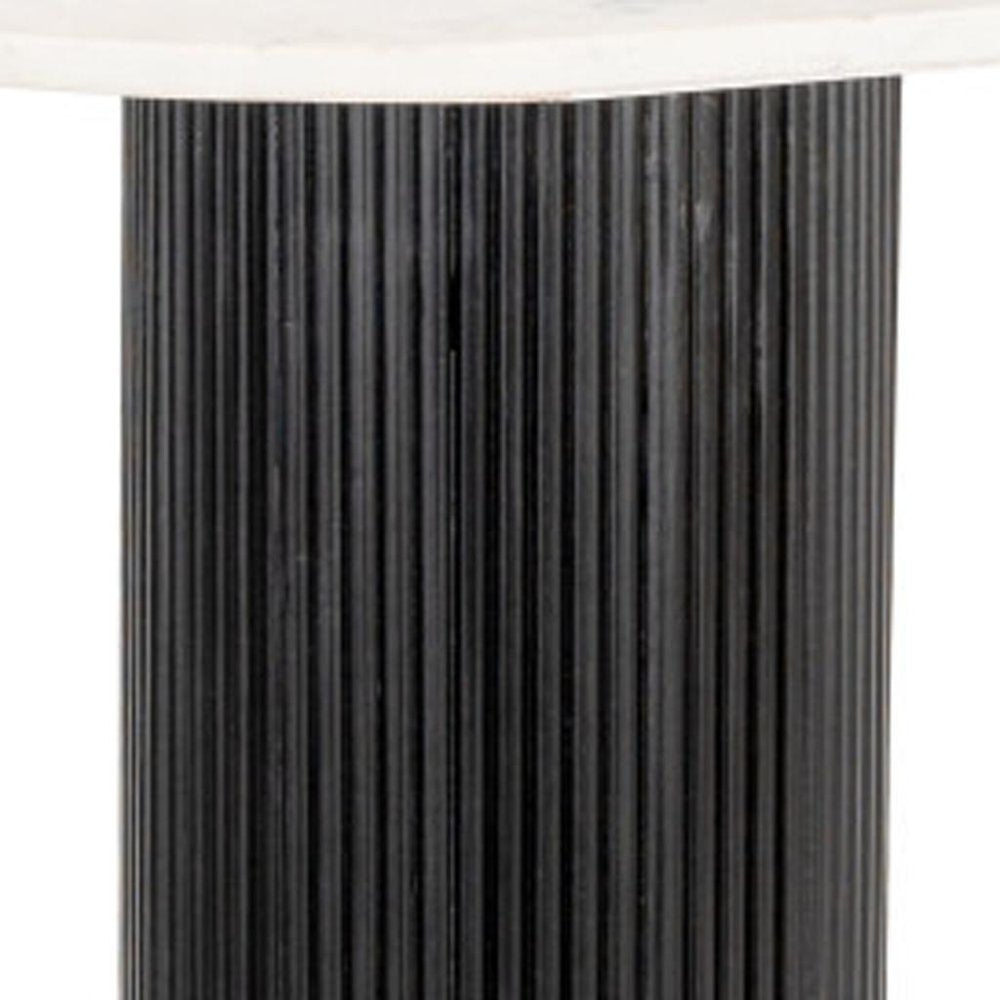 52" White and Black Genuine Marble and Solid Wood Oval Double Pedestal Console Table HomeRoots