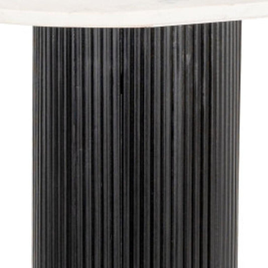 52" White and Black Genuine Marble and Solid Wood Oval Double Pedestal Console Table HomeRoots