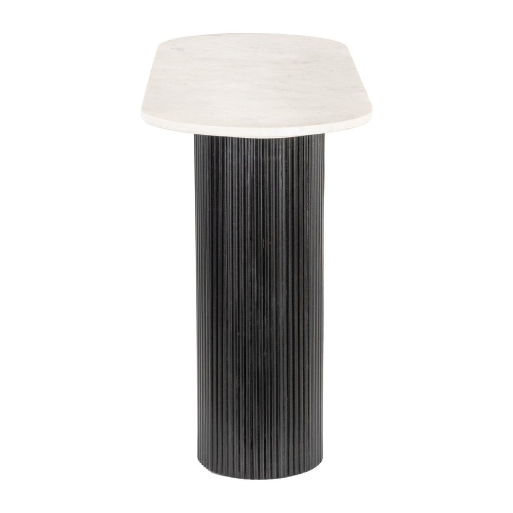 52" White and Black Genuine Marble and Solid Wood Oval Double Pedestal Console Table HomeRoots