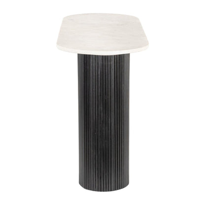 52" White and Black Genuine Marble and Solid Wood Oval Double Pedestal Console Table HomeRoots