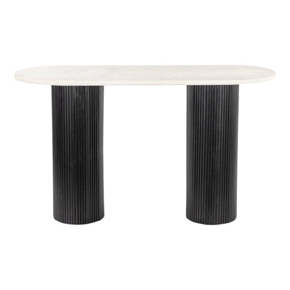 52" White and Black Genuine Marble and Solid Wood Oval Double Pedestal Console Table HomeRoots