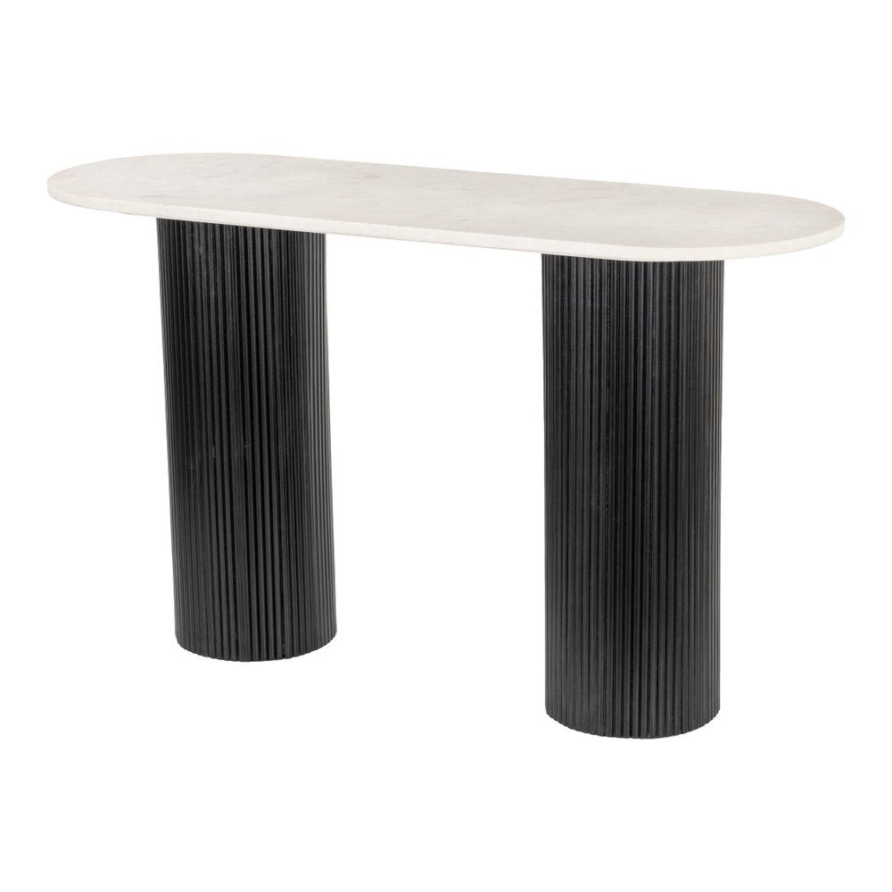 52" White and Black Genuine Marble and Solid Wood Oval Double Pedestal Console Table HomeRoots