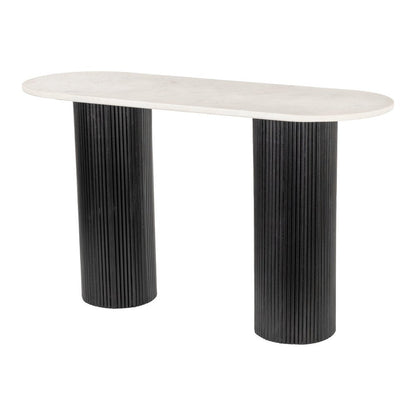 52" White and Black Genuine Marble and Solid Wood Oval Double Pedestal Console Table HomeRoots