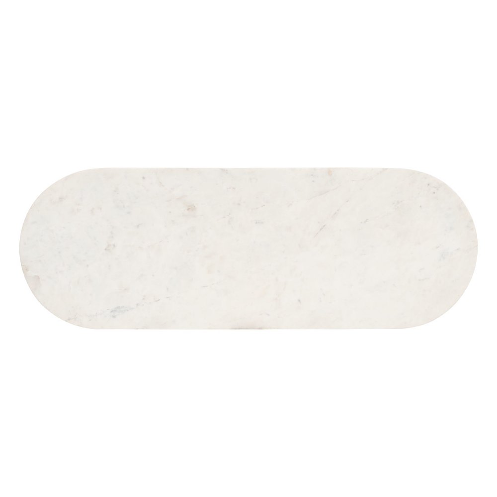 52" White and Black Genuine Marble and Solid Wood Oval Double Pedestal Console Table HomeRoots