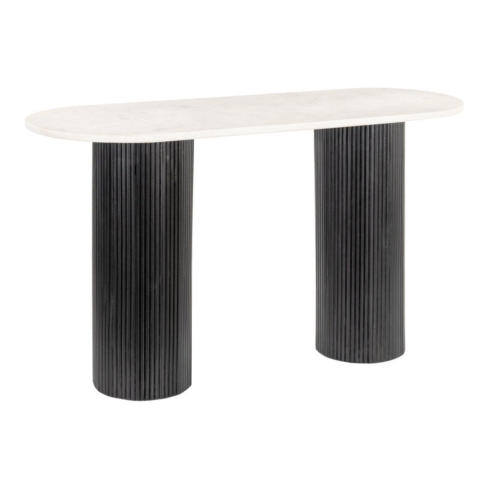 52" White and Black Genuine Marble and Solid Wood Oval Double Pedestal Console Table HomeRoots
