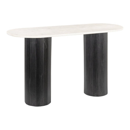 52" White and Black Genuine Marble and Solid Wood Oval Double Pedestal Console Table HomeRoots