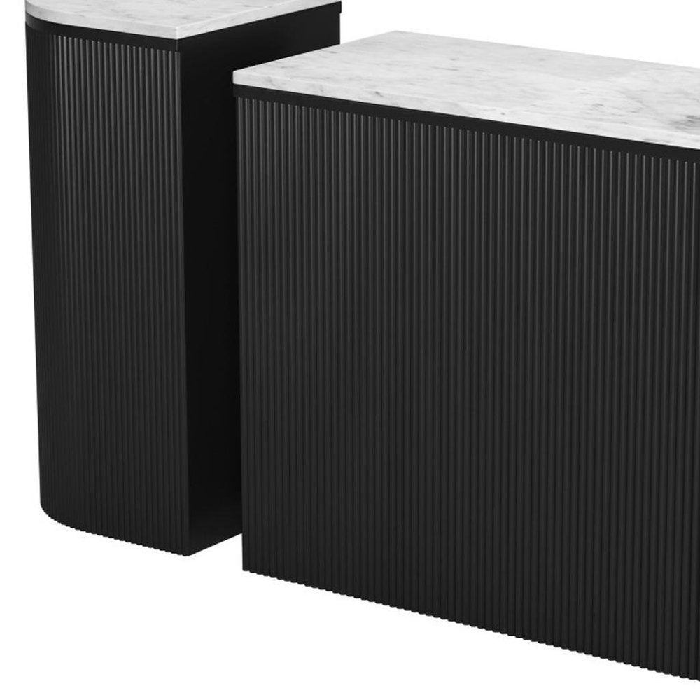 Set of Two 35" White and Black Genuine Marble and Solid Wood Oval Solid Console Tables HomeRoots