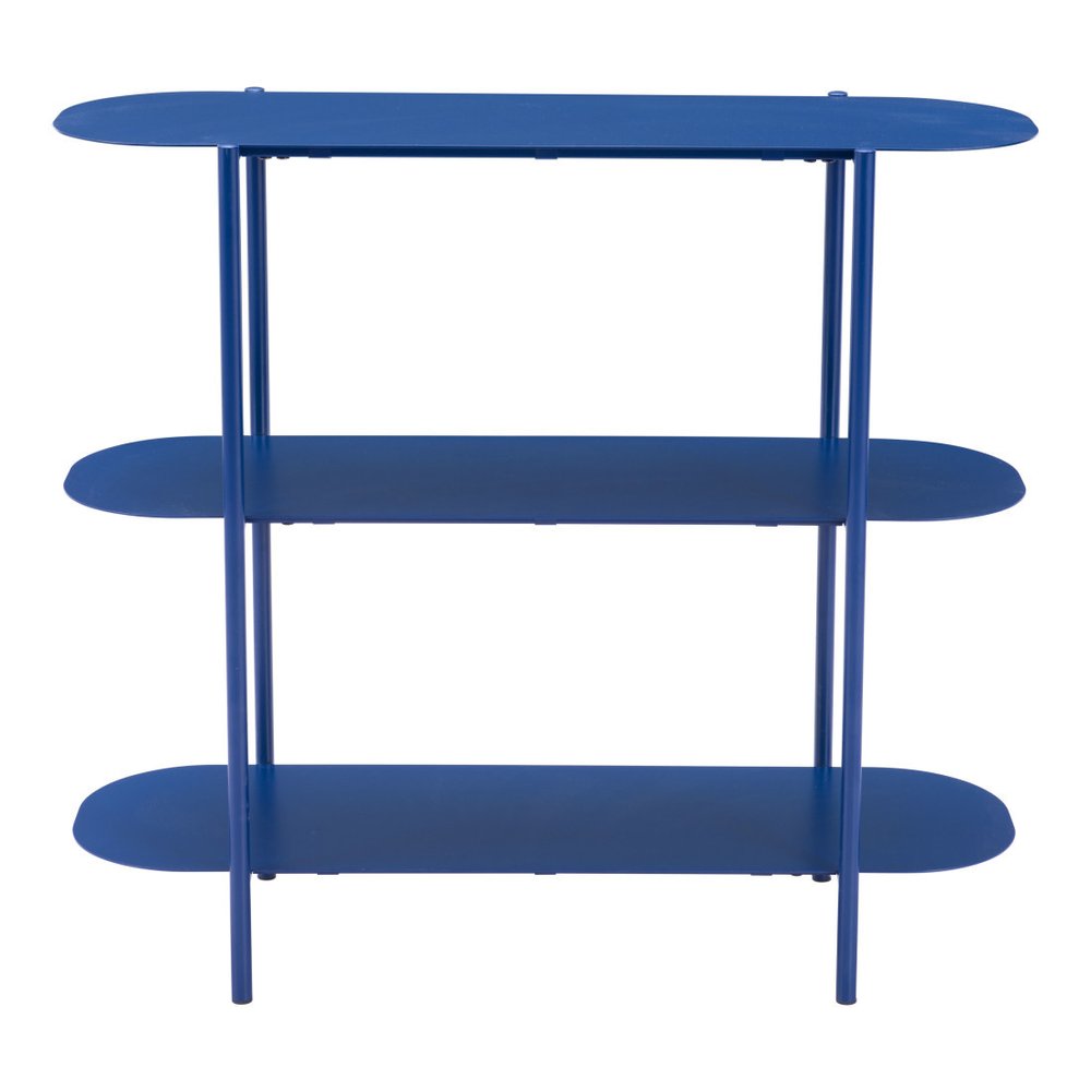 36" Blue Steel Oval Console Table With Two Shelves HomeRoots