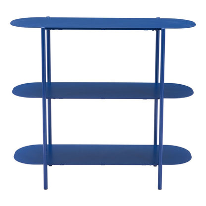 36" Blue Steel Oval Console Table With Two Shelves HomeRoots