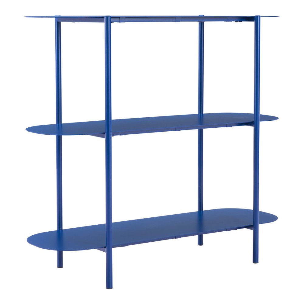 36" Blue Steel Oval Console Table With Two Shelves HomeRoots