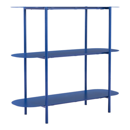 36" Blue Steel Oval Console Table With Two Shelves HomeRoots