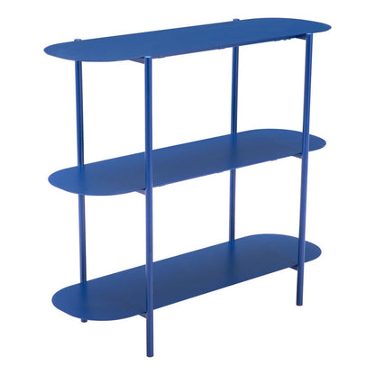 36" Blue Steel Oval Console Table With Two Shelves HomeRoots