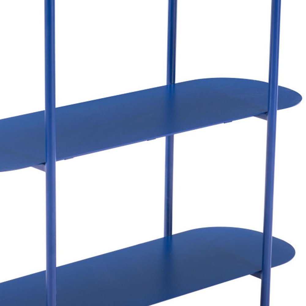 36" Blue Steel Oval Console Table With Two Shelves HomeRoots