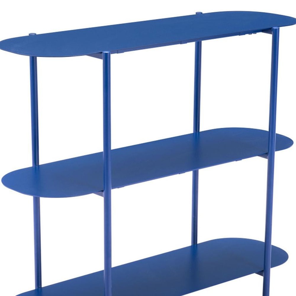 36" Blue Steel Oval Console Table With Two Shelves HomeRoots