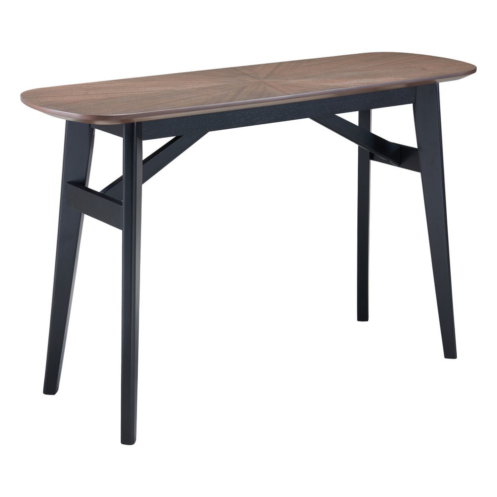 48" Espresso and Black Solid Wood Oval Console Table HomeRoots