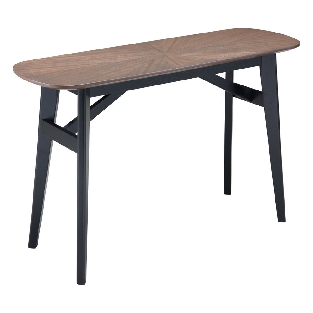 48" Espresso and Black Solid Wood Oval Console Table HomeRoots