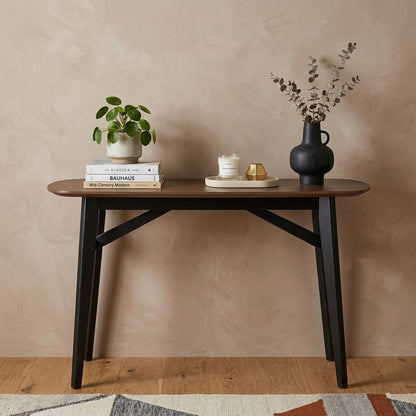 48" Espresso and Black Solid Wood Oval Console Table HomeRoots