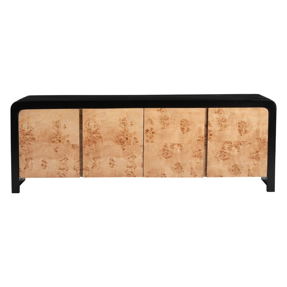 67" Black And Natural Solid Wood Sideboard with Four Doors HomeRoots