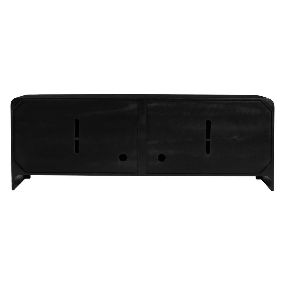 67" Black And Natural Solid Wood Sideboard with Four Doors HomeRoots