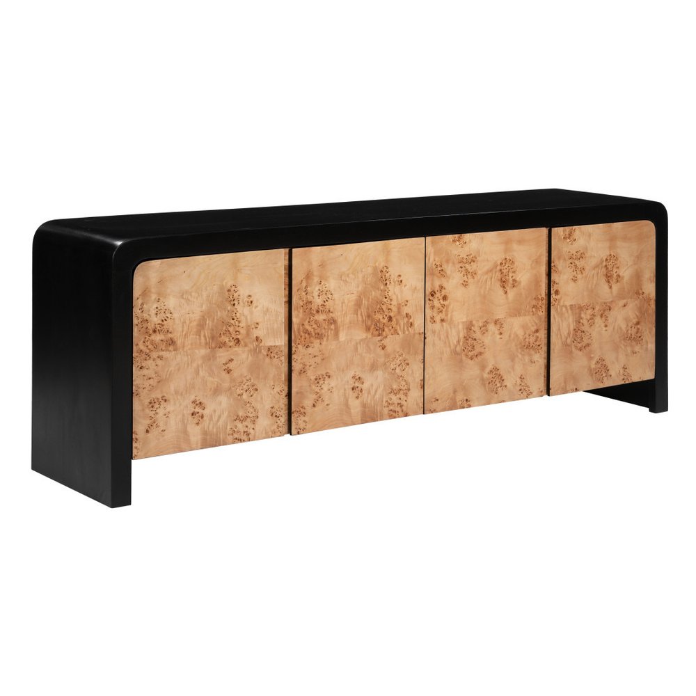 67" Black And Natural Solid Wood Sideboard with Four Doors HomeRoots